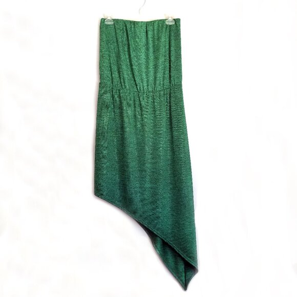 Drew Midi Straight Skirt Unique Asymmetric Hemline Size M Deep Shimmery Green - Picture 1 of 10